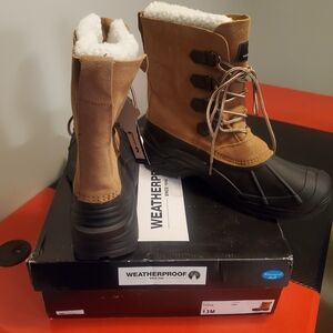 Weatherproof Tan, Black & White Sherpa Winter Boots